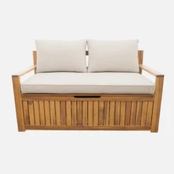 sweeek Panca cassapanca da giardino in legno di acacia con cuscino, 110L