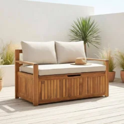 sweeek Panca cassapanca da giardino in legno di acacia con cuscino, 110L