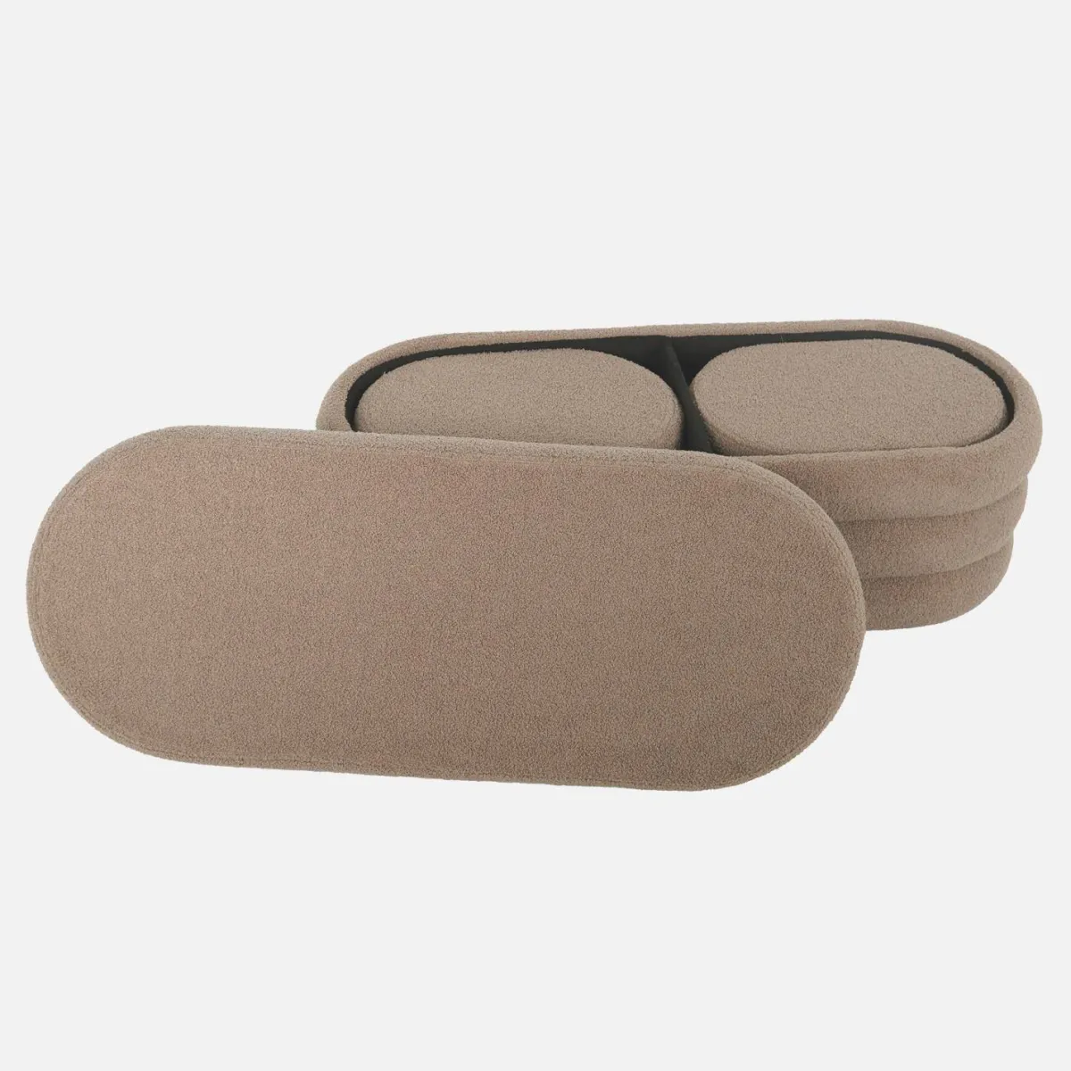 sweeek Panca contenitore con 2 pouf contenitori bouclé