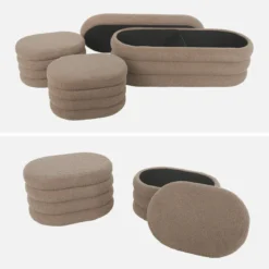 sweeek Panca contenitore con 2 pouf contenitori bouclé