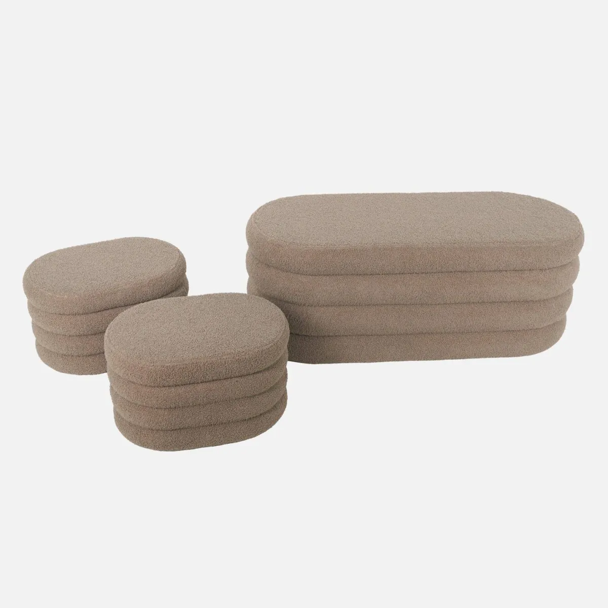 sweeek Panca contenitore con 2 pouf contenitori bouclé
