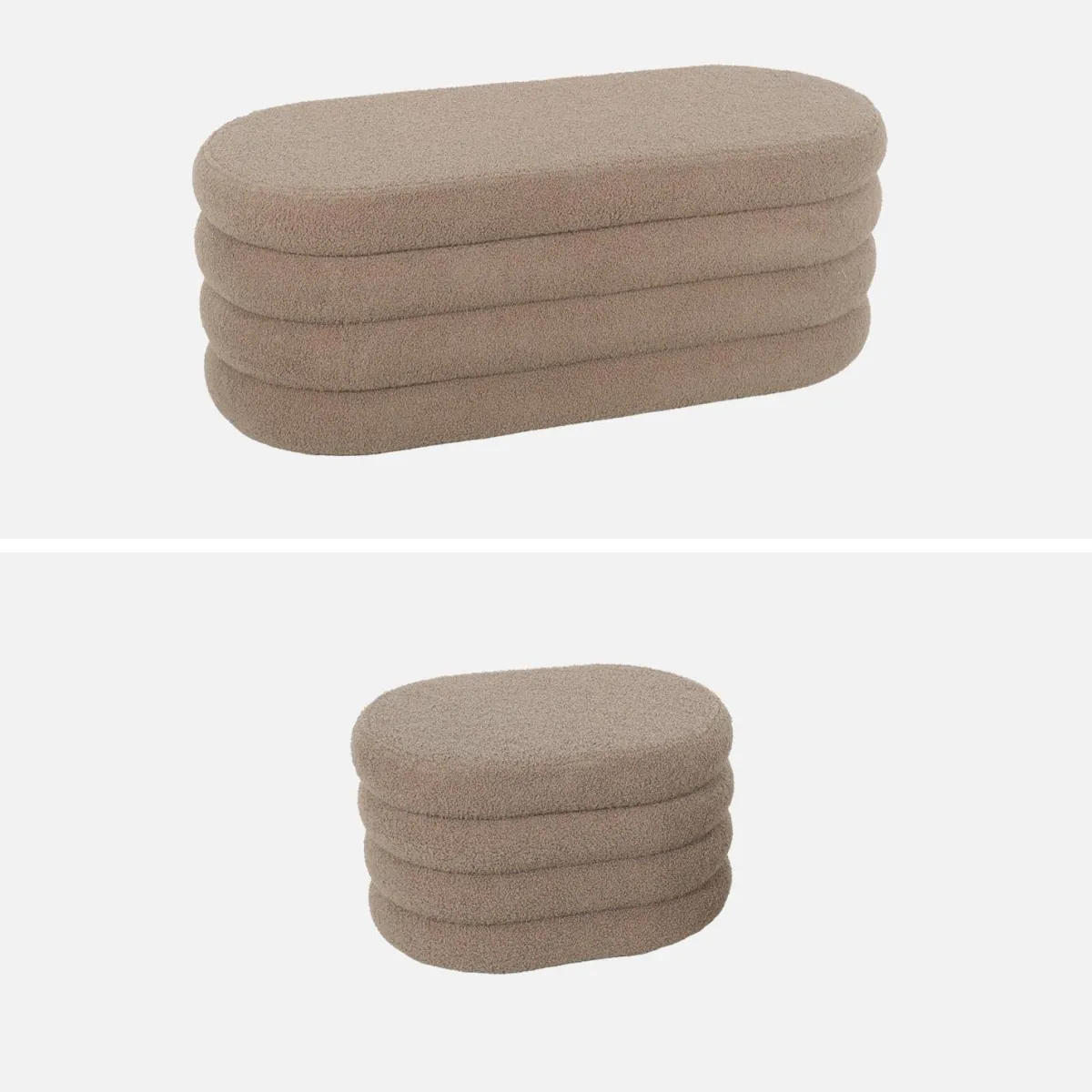 sweeek Panca contenitore con 2 pouf contenitori bouclé