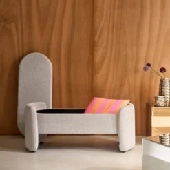 Panca contenitore, fondo letto contemporaneo in tessuto