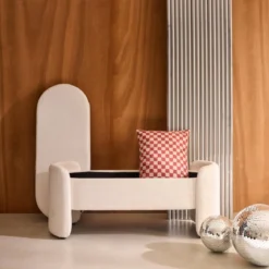 Panca contenitore, fondo letto contemporaneo in tessuto