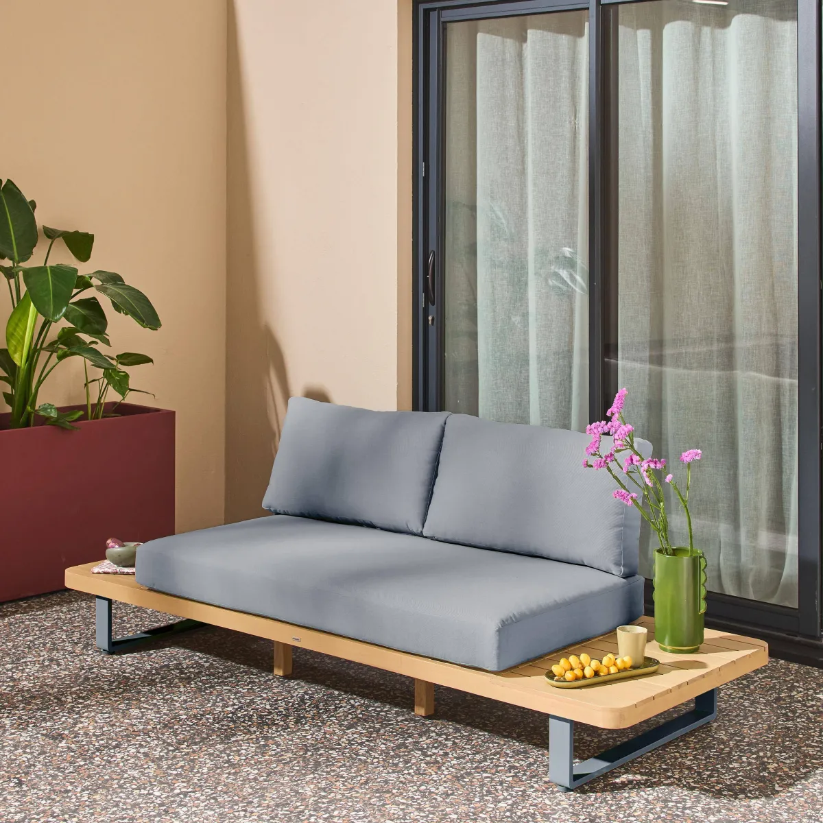 sweeek Panca da giardino in legno di acacia e alluminio, 2 posti