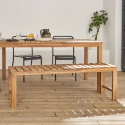 sweeek Panca in acacia e legno chiaro, 140cm