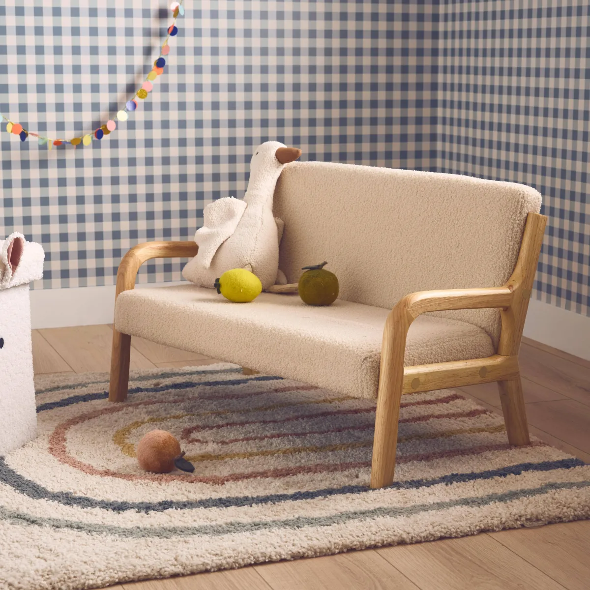 sweeek Panca per bambini scandinava in tessuto bouclé, 2 posti