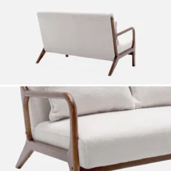 sweeek Panca scandinava in legno di hevea tinto noce e bouclé, 2 posti