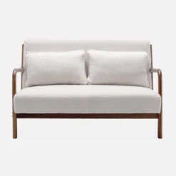 sweeek Panca scandinava in legno di hevea tinto noce e bouclé, 2 posti