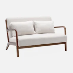 sweeek Panca scandinava in legno di hevea tinto noce e bouclé, 2 posti