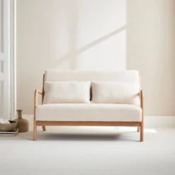 sweeek Panca stile scandinavo in legno e bouclé, 2 posti
