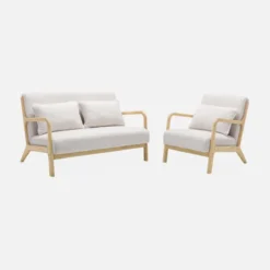 sweeek Panca stile scandinavo in legno e bouclé, 2 posti