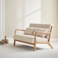 sweeek Panca stile scandinavo in legno e bouclé, 2 posti