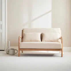 sweeek Panca stile scandinavo in legno e tessuto, 2 posti