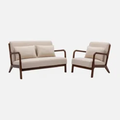 sweeek Panca stile scandinavo in legno di hevea e tessuto, 2 posti