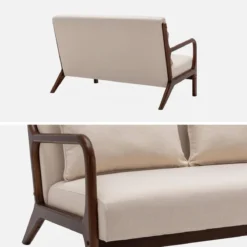 sweeek Panca stile scandinavo in legno di hevea e tessuto, 2 posti