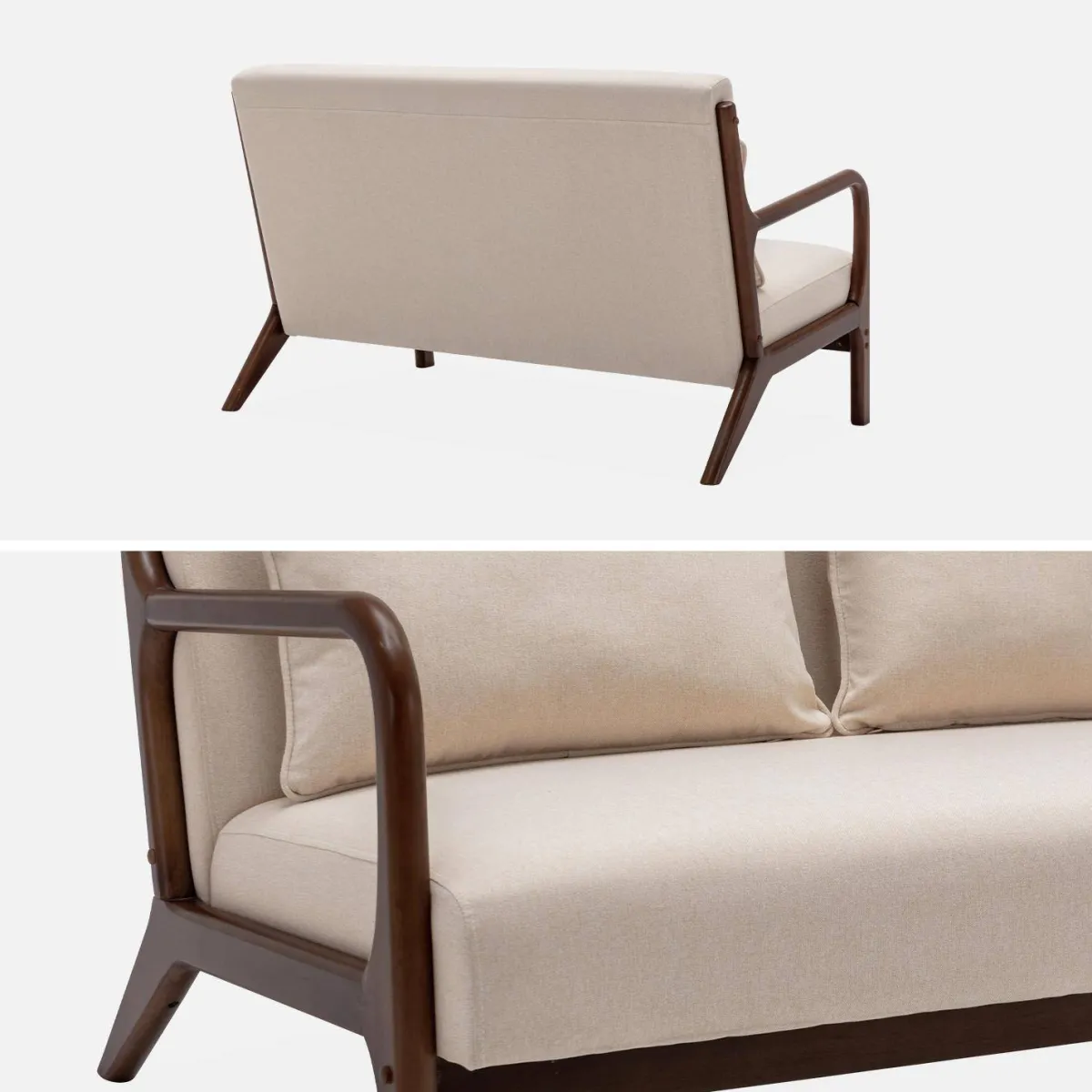 sweeek Panca stile scandinavo in legno di hevea e tessuto, 2 posti
