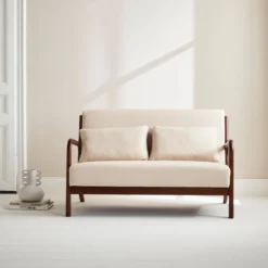 sweeek Panca stile scandinavo in legno di hevea e tessuto, 2 posti
