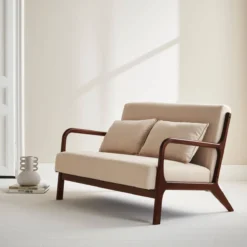 sweeek Panca stile scandinavo in legno di hevea e tessuto, 2 posti