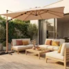 sweeek Parasol decentrato 3x3m quadrato, palo effetto legno