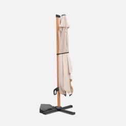sweeek Parasol decentrato 3x3m quadrato, palo effetto legno