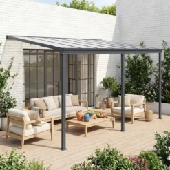 sweeek Pergola a parete 3x4 m in alluminio con grondaia