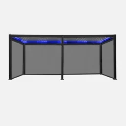 Pergola bioclimatica elettrica 3x6m in alluminio con LED + 4 tende 3m