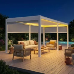 sweeek Pergola bioclimatica elettrica 3x6m in alluminio con LED + 4 tende 3m