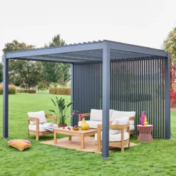 sweeek Pergola bioclimatica in alluminio 3x4m + 3 persiane verticali 1,3m
