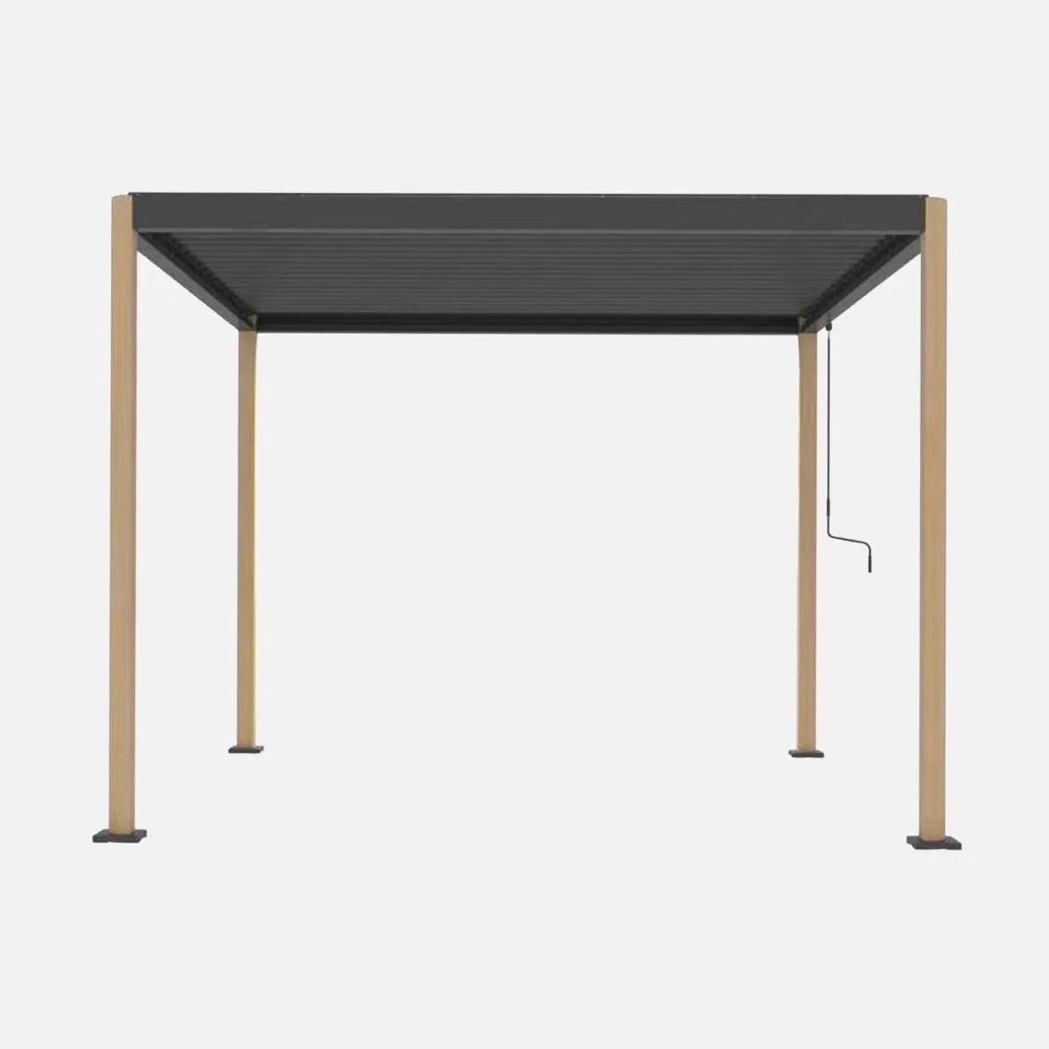 Pergola bioclimatica 3x3 con piedini arrotondati in alluminio e acciaio e lamelle orientabili
