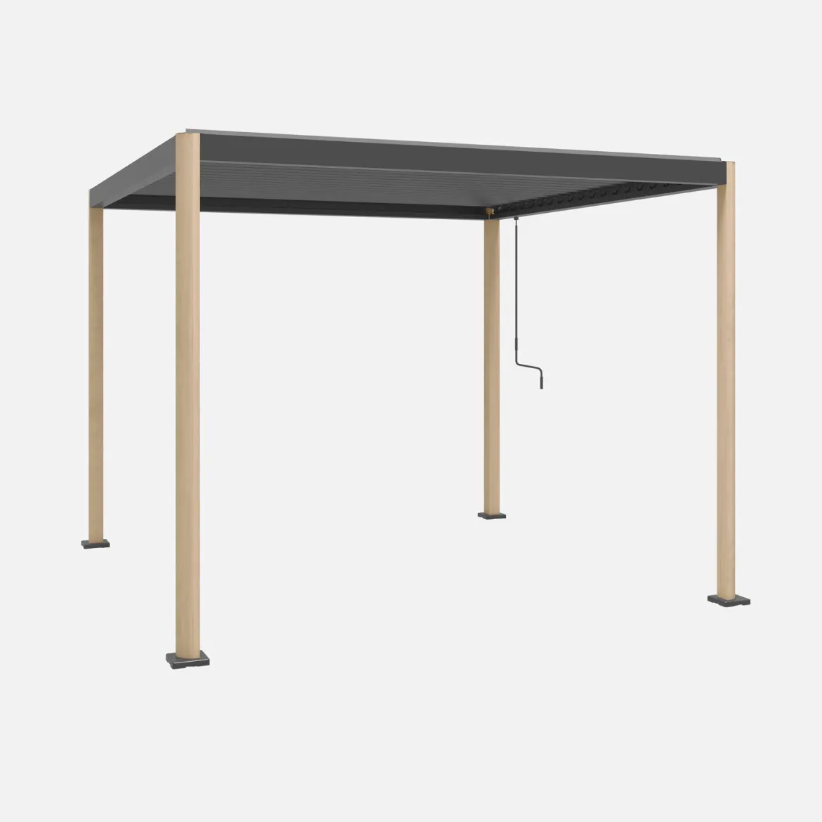 Pergola bioclimatica 3x3 con piedini arrotondati in alluminio e acciaio e lamelle orientabili
