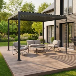 sweeek Pergola bioclimatica 3x3 con piedini arrotondati in alluminio e acciaio e lamelle orientabili