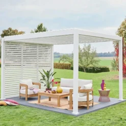 sweeek Pergola bioclimatica 3x4 in alluminio + 3 tende da 1m