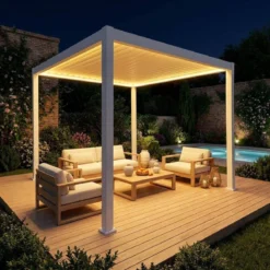 Pergola bioclimatica 3x3m elettrica in alluminio con illuminazione LED