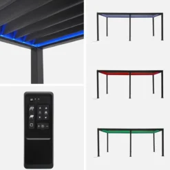 sweeek Pergola bioclimatica 3x6m elettrica in alluminio con LED + 2 tende 3m