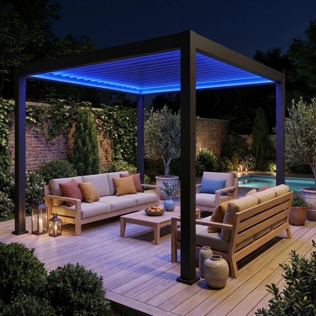 sweeek Pergola bioclimatica 3x3m elettrica in alluminio con illuminazione LED