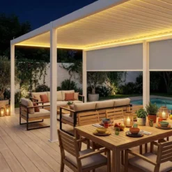 sweeek Pergola bioclimatica 3x6m elettrica in alluminio con LED + 2 tende 3m