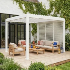 sweeek Pergola bioclimatica 3x3m in alluminio con lamelle orientabili V2 + 3 persiane