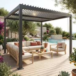 Pergola bioclimatica 3x3m in alluminio e acciaio, lamelle orientabili