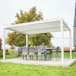 Pergola bioclimatica 3x4m in alluminio e acciaio, lamelle orientabili