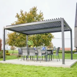 Pergola bioclimatica 3x4m in alluminio e acciaio, lamelle orientabili