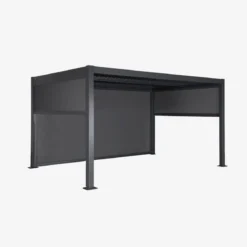 Pergola bioclimatica 3x4m in alluminio e acciaio + 2 tende 3m + 1 tenda 4m