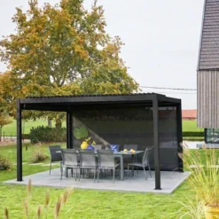 Pergola bioclimatica 3x4m in alluminio e acciaio + tenda 4m