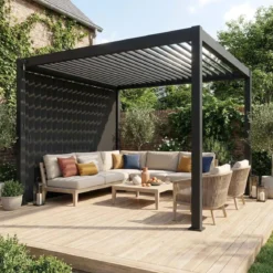 Pergola bioclimatica 3x4m in alluminio + pannello verticale 3m