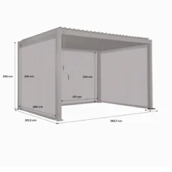 Pergola bioclimatica 3x4m in alluminio + 2 tende da 3m + 1 tenda da 4m