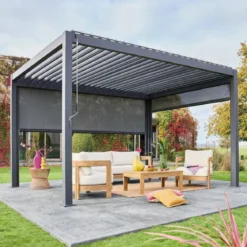 Pergola bioclimatica 3x4m in alluminio + tenda da 3m + tenda da 4m