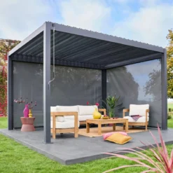 Pergola bioclimatica 3x4m in alluminio + tenda da 3m + tenda da 4m