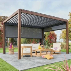 Pergola bioclimatica 3x4m in alluminio + tenda da 3m + tenda da 4m