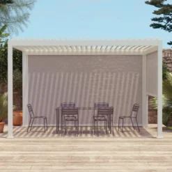 Pergola bioclimatica 3x4m in alluminio + tenda da 3m + tenda da 4m