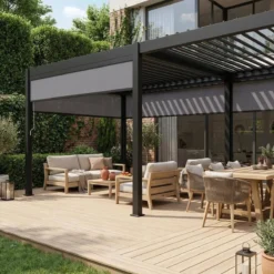 sweeek Pergola bioclimatica 3x6m in alluminio + 4 tende 3m